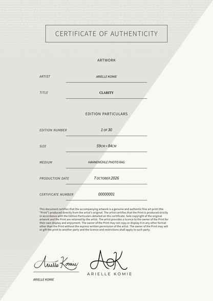 Clarity — Certificate of Authenticity